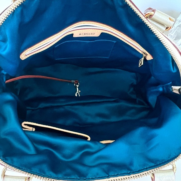 MZ WALLACE Bea Bedford Pleated Orange Nylon Gold Leather Trim Shoulder Bag Tote - Picture 12 of 16